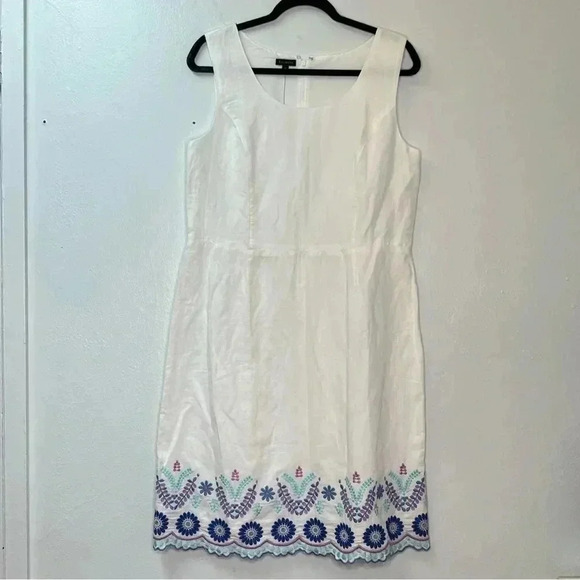 Talbots Floral Embroidery Linen Blend‎ Sleeveless Shift Dress Lined Sz 10 - Picture 1 of 16